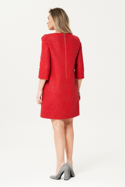 Платье А-силуэта из рогожки с брошью и карманами Магия моды 2385 красный - фото 4