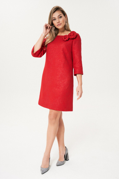 Платье А-силуэта из рогожки с брошью и карманами Магия моды 2385 красный - фото 1