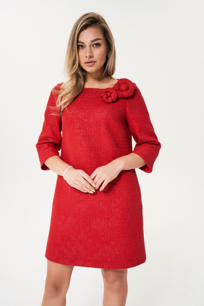 Платье А-силуэта из рогожки с брошью и карманами Магия моды 2385 красный - фото 3