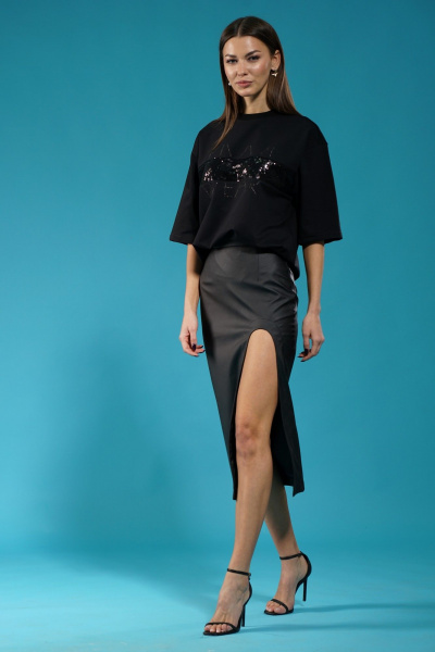 Майка удлиненная с пайетками из трикотажа хлопка Kivviwear 4143.05 - фото 8