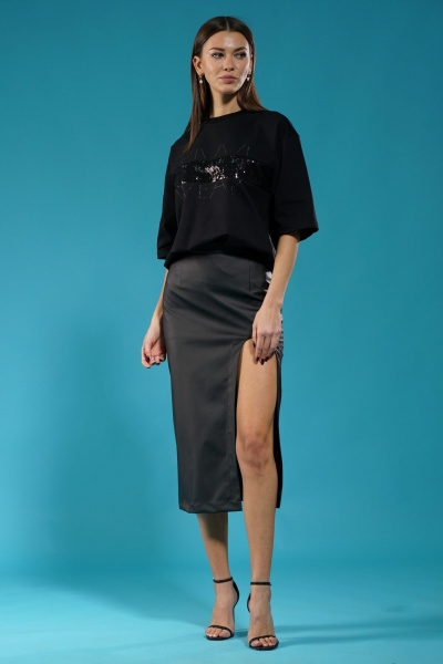 Майка удлиненная с пайетками из трикотажа хлопка Kivviwear 4143.05 - фото 7