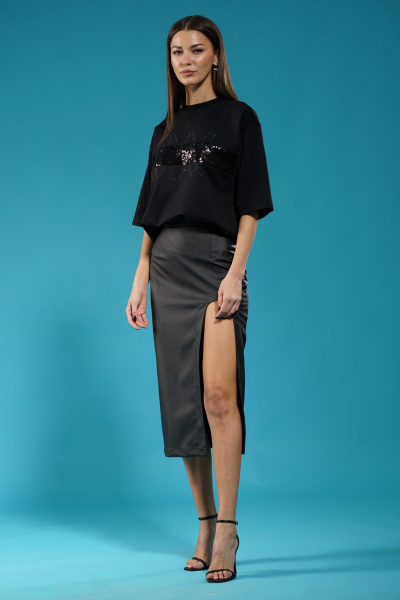 Майка удлиненная с пайетками из трикотажа хлопка Kivviwear 4143.05 - фото 3