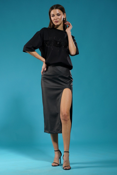 Майка удлиненная с пайетками из трикотажа хлопка Kivviwear 4143.05 - фото 2