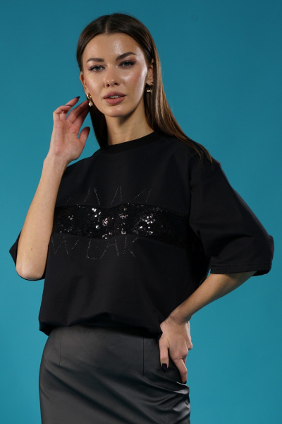 Майка удлиненная с пайетками из трикотажа хлопка Kivviwear 4143.05 - фото 1