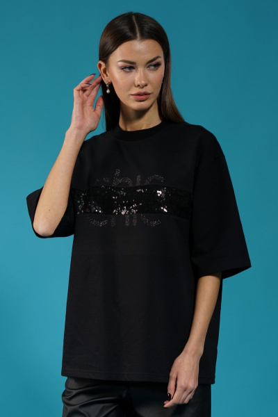 Черный удлиненный джемпер с пайетками и приспущенным рукавом Kivviwear 4143.06 - фото 10