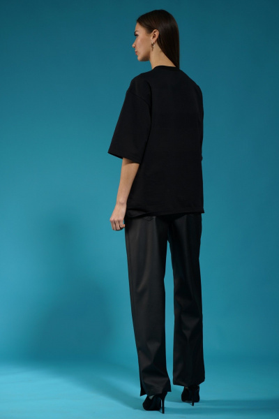 Черный удлиненный джемпер с пайетками и приспущенным рукавом Kivviwear 4143.06 - фото 7