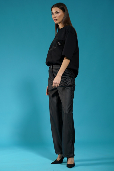 Черный удлиненный джемпер с пайетками и приспущенным рукавом Kivviwear 4143.06 - фото 5