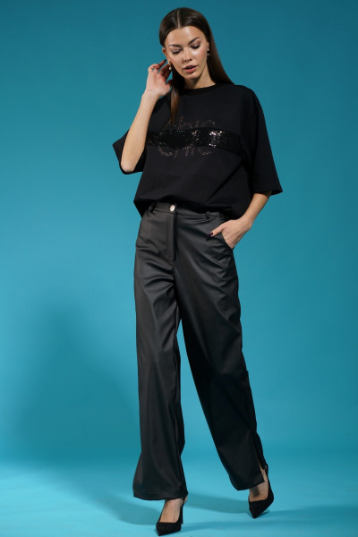 Черный удлиненный джемпер с пайетками и приспущенным рукавом Kivviwear 4143.06 - фото 4