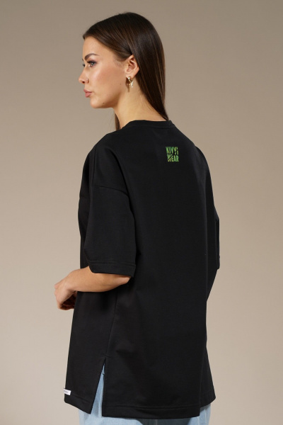 Черный удлиненный джемпер с боковыми разрезами, комфортный Kivviwear 4147.01 - фото 13