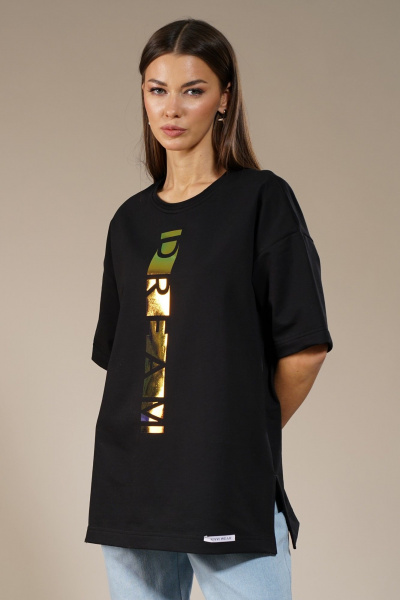 Черный удлиненный джемпер с боковыми разрезами, комфортный Kivviwear 4147.01 - фото 11