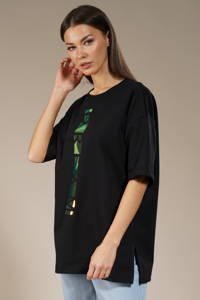 Черный удлиненный джемпер с боковыми разрезами, комфортный Kivviwear 4147.01 - фото 10