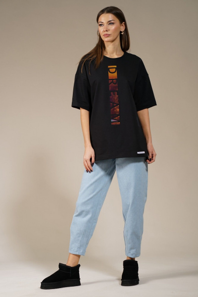 Черный удлиненный джемпер с боковыми разрезами, комфортный Kivviwear 4147.01 - фото 9