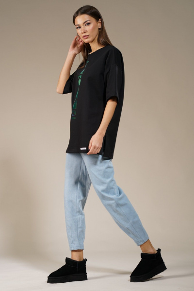 Черный удлиненный джемпер с боковыми разрезами, комфортный Kivviwear 4147.01 - фото 8