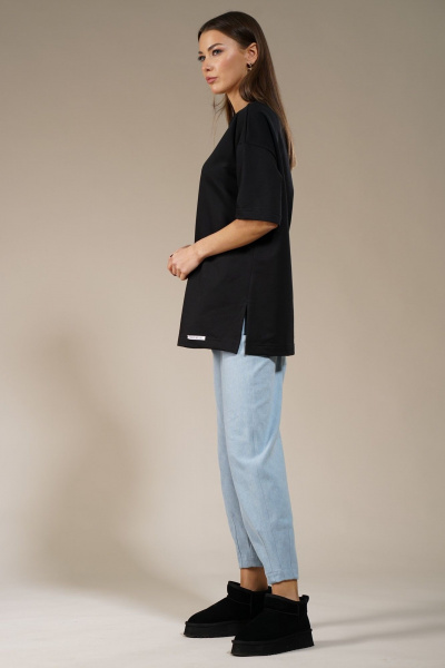 Черный удлиненный джемпер с боковыми разрезами, комфортный Kivviwear 4147.01 - фото 7