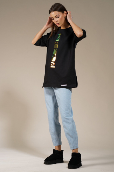 Черный удлиненный джемпер с боковыми разрезами, комфортный Kivviwear 4147.01 - фото 5