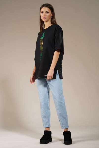 Черный удлиненный джемпер с боковыми разрезами, комфортный Kivviwear 4147.01 - фото 2