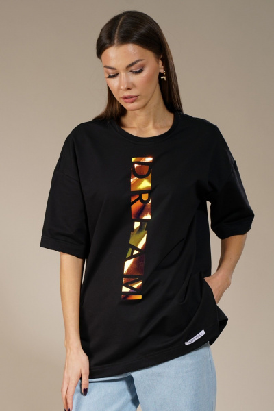 Черный удлиненный джемпер с боковыми разрезами, комфортный Kivviwear 4147.01 - фото 1