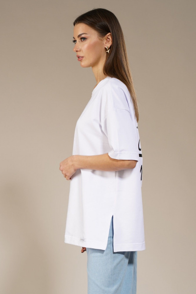 Белый удлиненный джемпер с боковыми разрезами, модный Kivviwear 4147.02 - фото 8