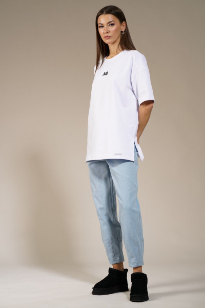 Белый удлиненный джемпер с боковыми разрезами, модный Kivviwear 4147.02 - фото 5