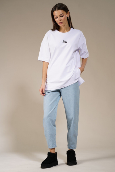 Белый удлиненный джемпер с боковыми разрезами, модный Kivviwear 4147.02 - фото 3