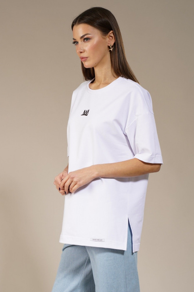 Белый удлиненный джемпер с боковыми разрезами, модный Kivviwear 4147.02 - фото 1