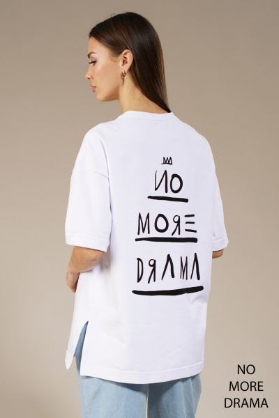 Белый удлиненный джемпер с боковыми разрезами, модный Kivviwear 4147.02 - фото 2