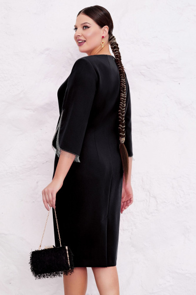 Черное платье футляр с бисерной тесьмой и вытачками Lissana 4847 черный - фото 7