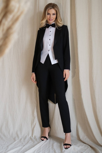 Черный тройной костюм: жакет, блуза и брюки, деловой стиль Urs 22-741-1 - фото 8