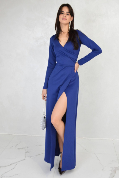 Платье демисезонное нарядное трикотажное синее Patriciа 01-5585 синий - фото 1