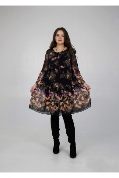 Нарядное черное платье из шифона с оборками Svetlana-Style 1922 - фото 1