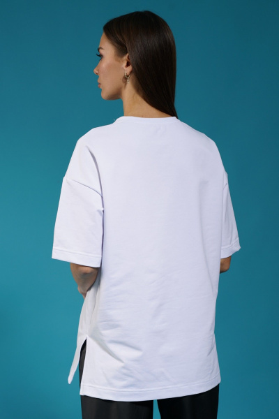 Белый удлиненный трикотажный джемпер с разрезами Kivviwear 4147.06 - фото 12