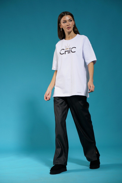 Белый удлиненный трикотажный джемпер с разрезами Kivviwear 4147.06 - фото 9