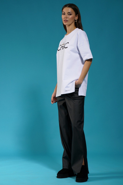 Белый удлиненный трикотажный джемпер с разрезами Kivviwear 4147.06 - фото 8