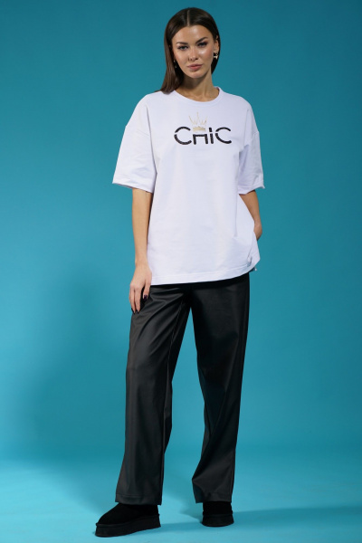 Белый удлиненный трикотажный джемпер с разрезами Kivviwear 4147.06 - фото 7