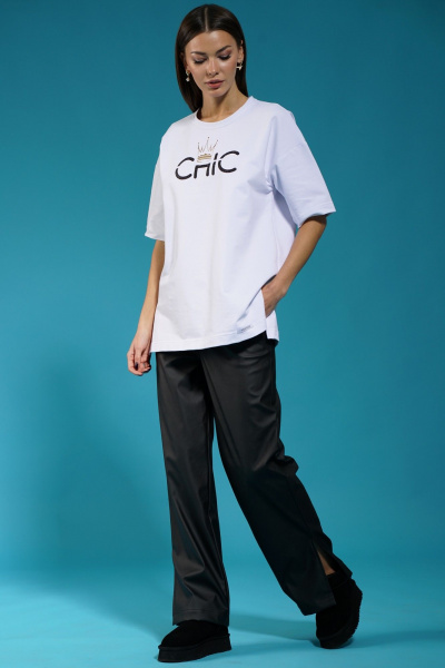 Белый удлиненный трикотажный джемпер с разрезами Kivviwear 4147.06 - фото 5