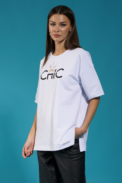 Белый удлиненный трикотажный джемпер с разрезами Kivviwear 4147.06 - фото 4