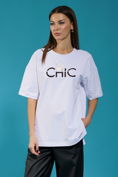 Белый удлиненный трикотажный джемпер с разрезами Kivviwear 4147.06 - фото 3