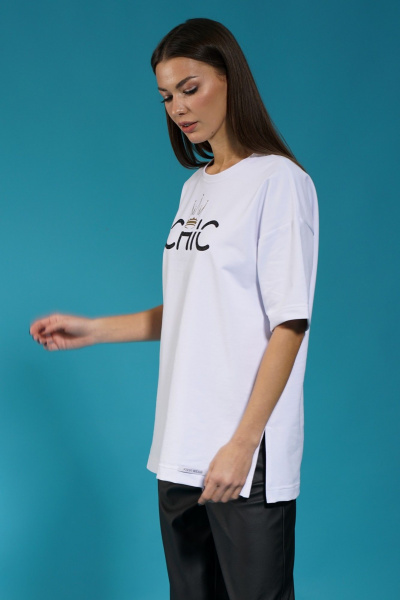 Белый удлиненный трикотажный джемпер с разрезами Kivviwear 4147.06 - фото 2