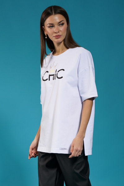 Белый удлиненный трикотажный джемпер с разрезами Kivviwear 4147.06 - фото 1