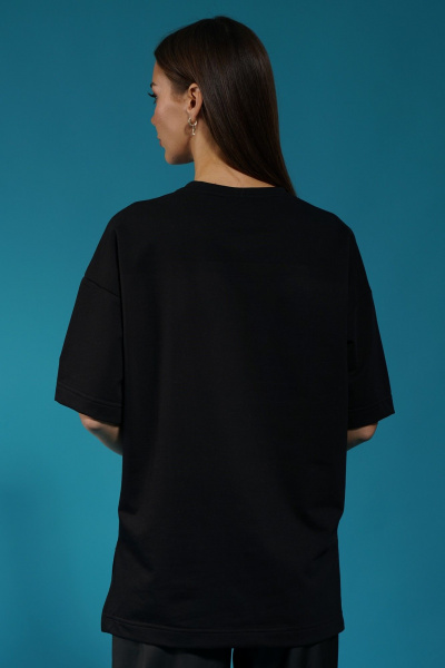 Черный трикотажный джемпер с разрезами и объемными рукавами Kivviwear 4147.09 - фото 9