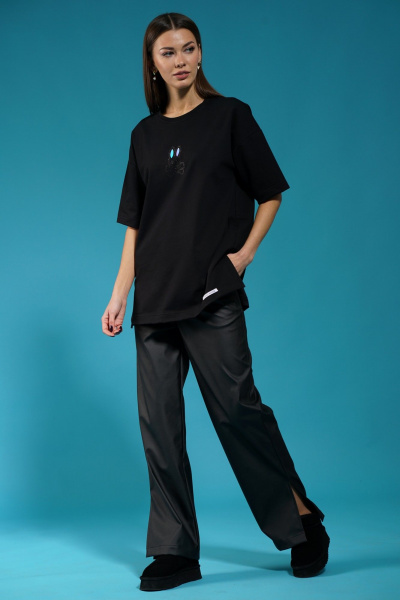 Черный трикотажный джемпер с разрезами и объемными рукавами Kivviwear 4147.09 - фото 5