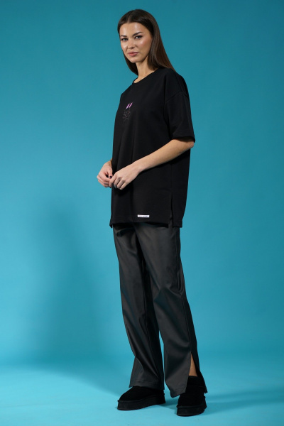 Черный трикотажный джемпер с разрезами и объемными рукавами Kivviwear 4147.09 - фото 3