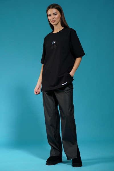 Черный трикотажный джемпер с разрезами и объемными рукавами Kivviwear 4147.09 - фото 2