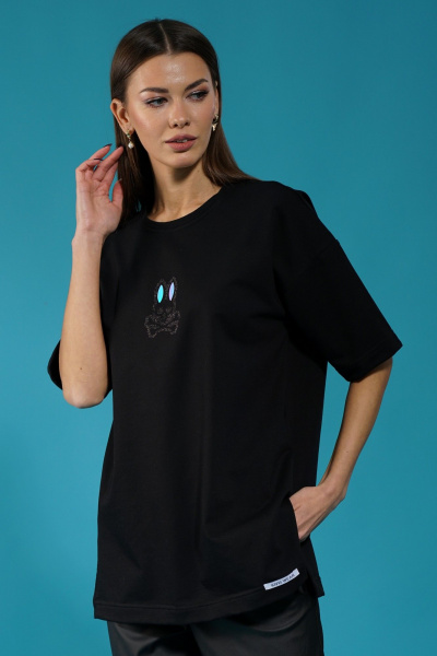 Черный трикотажный джемпер с разрезами и объемными рукавами Kivviwear 4147.09 - фото 1