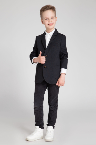 Серый пиджак из трикотажа с накладными карманами Panda Kids 355530-140 Темно-серый - фото 1