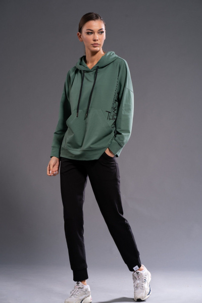 Худи оверсайз на кожане с капюшоном и карманом кенгуру Kivviwear 4015.27 - фото 2