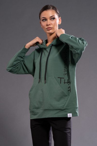 Худи оверсайз на кожане с капюшоном и карманом кенгуру Kivviwear 4015.27 - фото 1