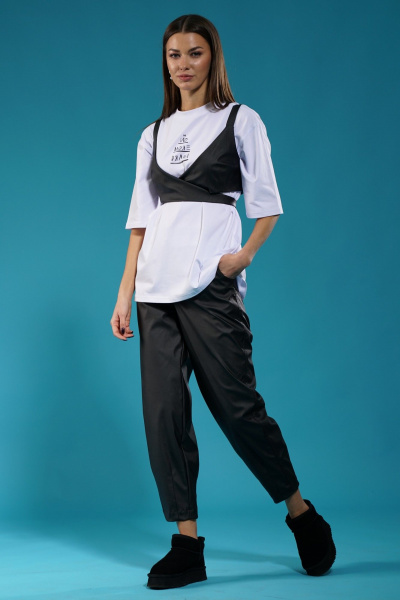 Черный искусственный кожаный топ на подкладке Kivviwear 4151.02 - фото 10