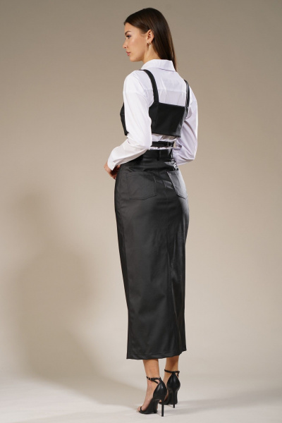 Черный искусственный кожаный топ на подкладке Kivviwear 4151.02 - фото 8