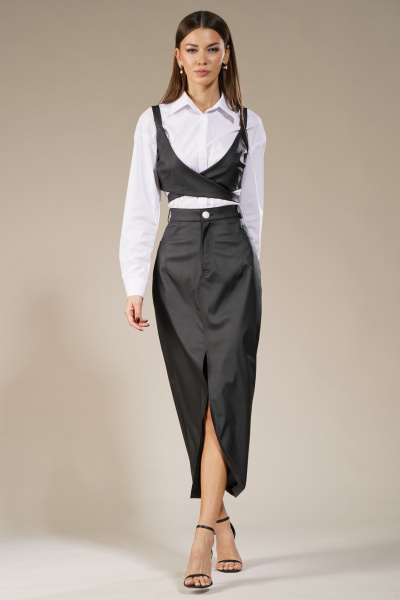 Черный искусственный кожаный топ на подкладке Kivviwear 4151.02 - фото 7